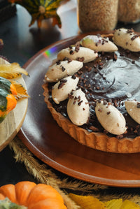 Dark Chocolate & Pumpkin Pie Tart with Spiced Buttercream & Toasted Cacao Nibs 8"