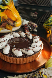 Dark Chocolate & Pumpkin Pie Tart with Spiced Buttercream & Toasted Cacao Nibs 8"