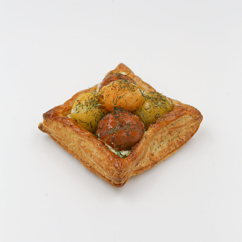 Tomato Puff Pastry on a white background.