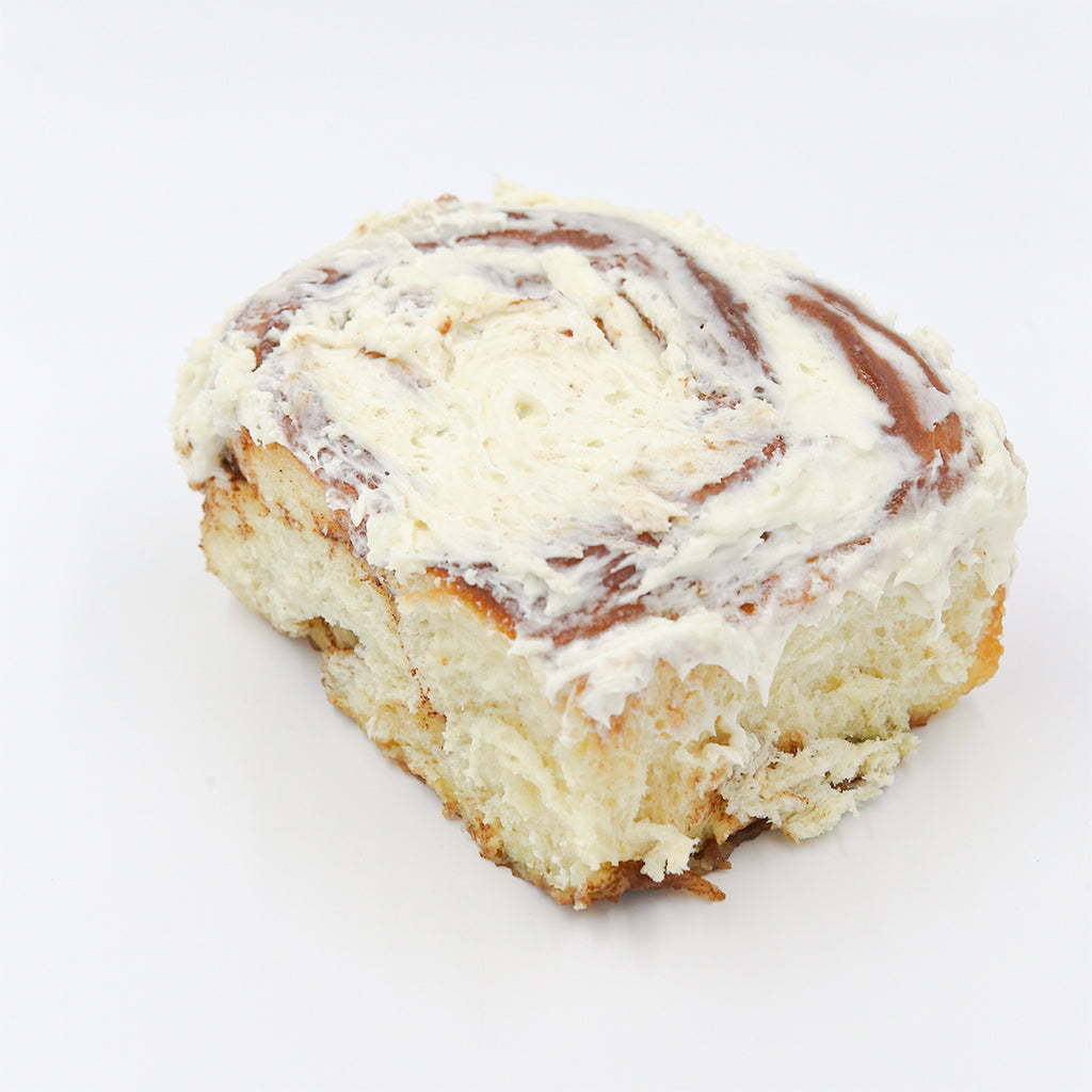 Cinnamon roll on a white background.