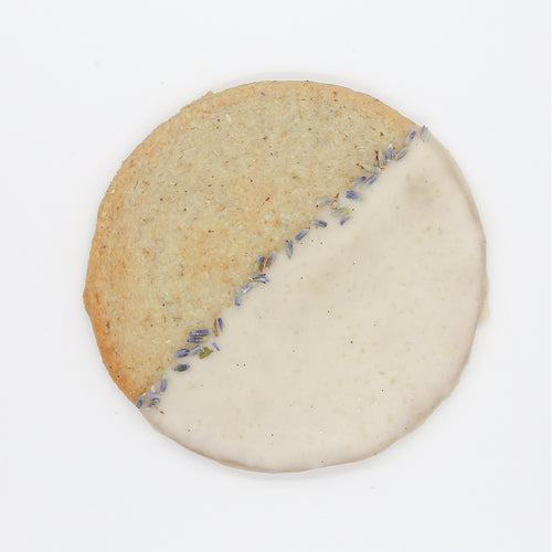 Lavender Lemon Shortbread Cookie on a white background.