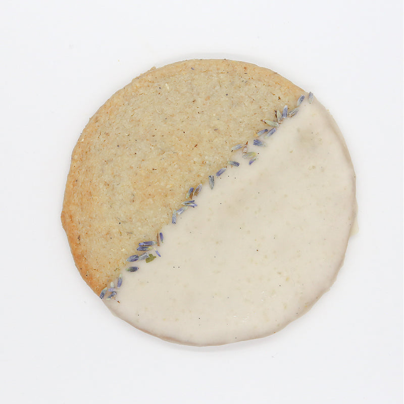 Lavender Lemon Shortbread Cookie on a white background.