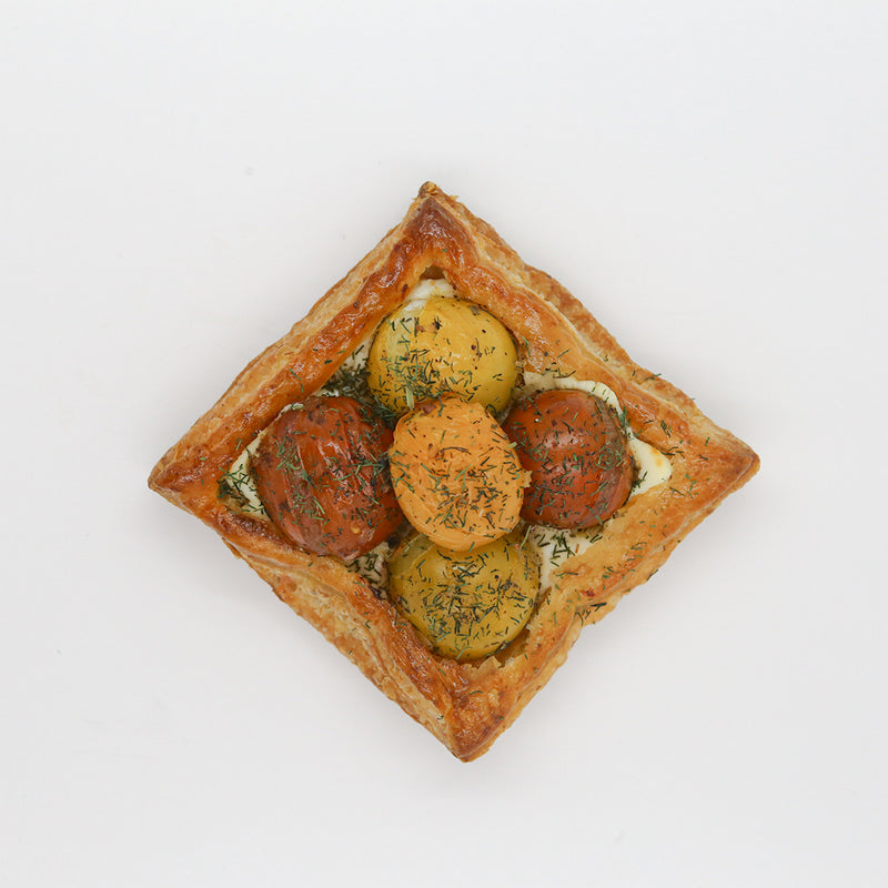 Tomato Puff Pastry on a white background.